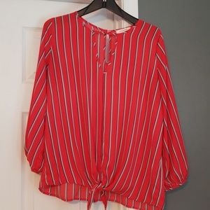 Red with navy and baby blue stripes